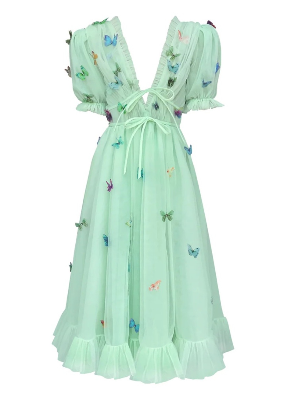 Mint Green Butterfly Appliqué Midi Dress